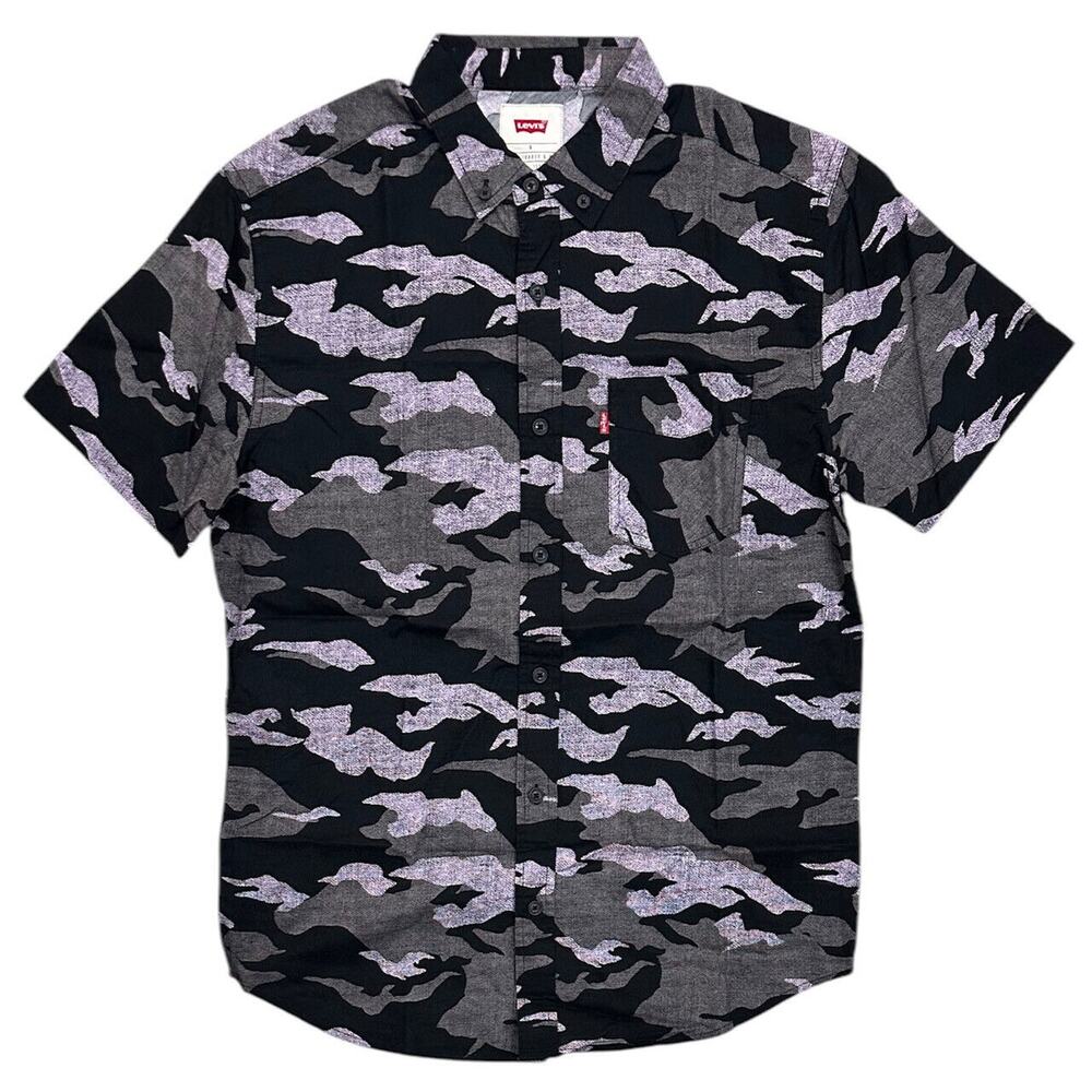 Levi's Men's Camarillo Black Purple Camo Short Sleeve Button Up Shirt in Small - Picture 1 of 3
